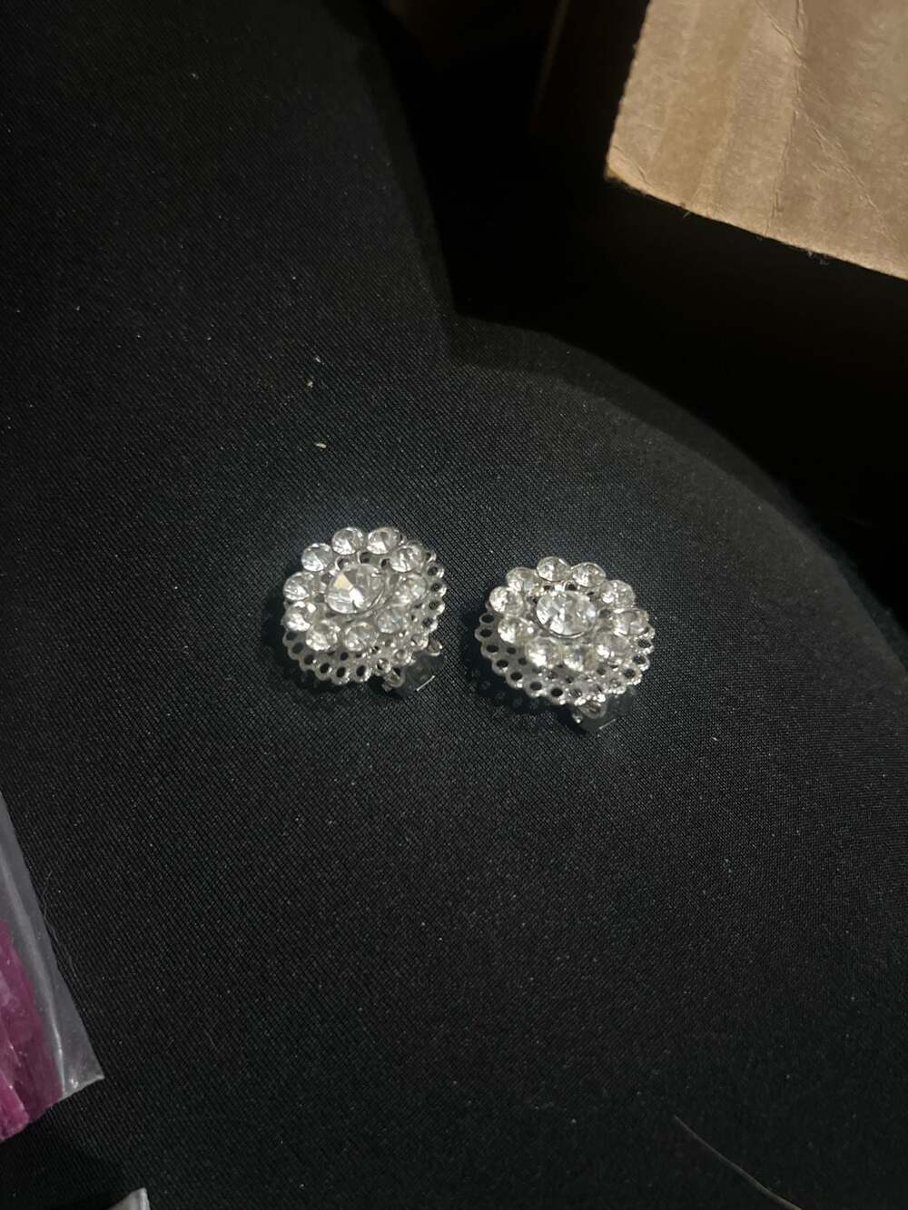 Vintage Silver Tone Rhinestone Floral Cluster Clip-On Earrings